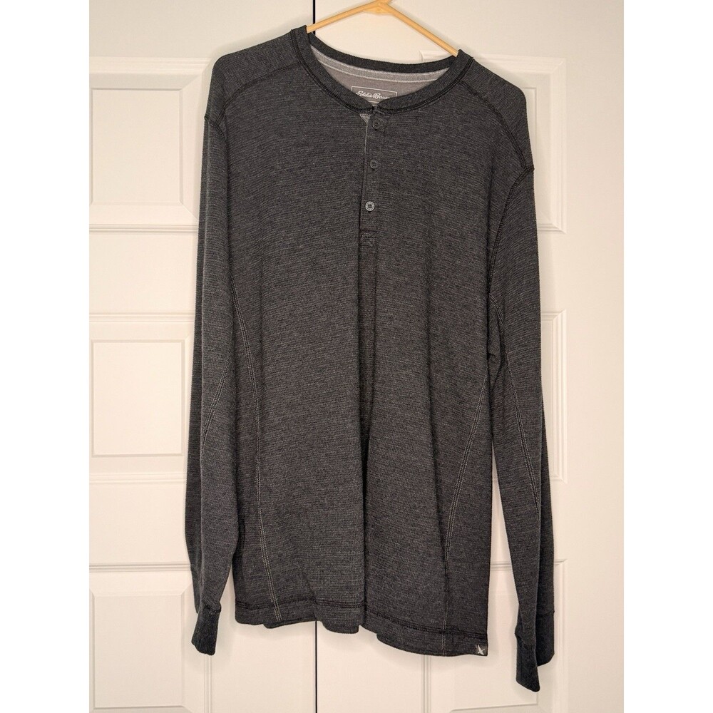 Eddie Bauer Mens Henley Shirt Size XL Charcoal Long Sleeve Heritage Wash